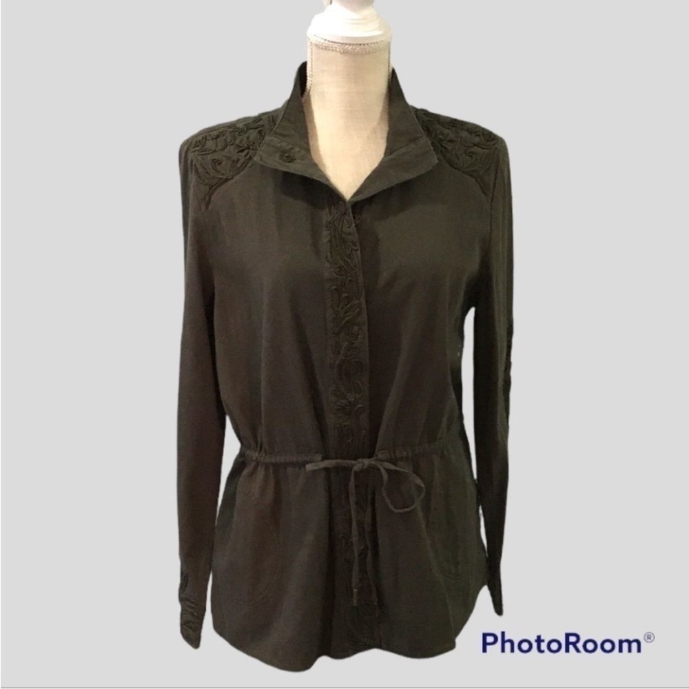 LOVE SAM Anthropologie Olive
Travis Cargo Beaded Embroidered
military Jacket - Picture 7 of 8